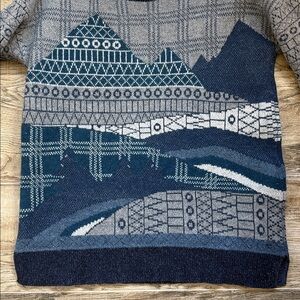 {Woolrich} Lambswool heavy knit sweater with mountain scene | XL